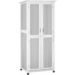 image of Outsunny - Wooden Garden Cabinet 3-Tier Double-door Storage Shed 77x58x175cm Grey