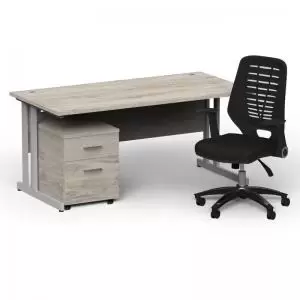 Image of Impulse 1600800 Silver Cant Desk Grey Oak 2 Dr Mobile Ped & Relay