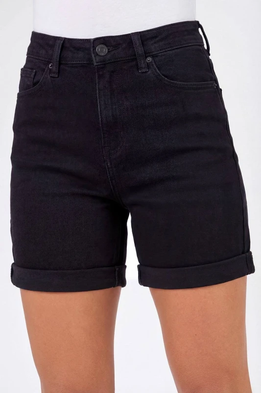 Image of Roman Womens Stretch Denim Mom Shorts in Black Size: 18 Black Female 18