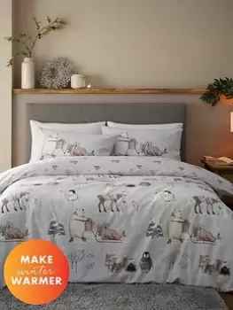 Image of Catherine Lansfield Winter Animals Brushed Cotton Duvet Cover Set
