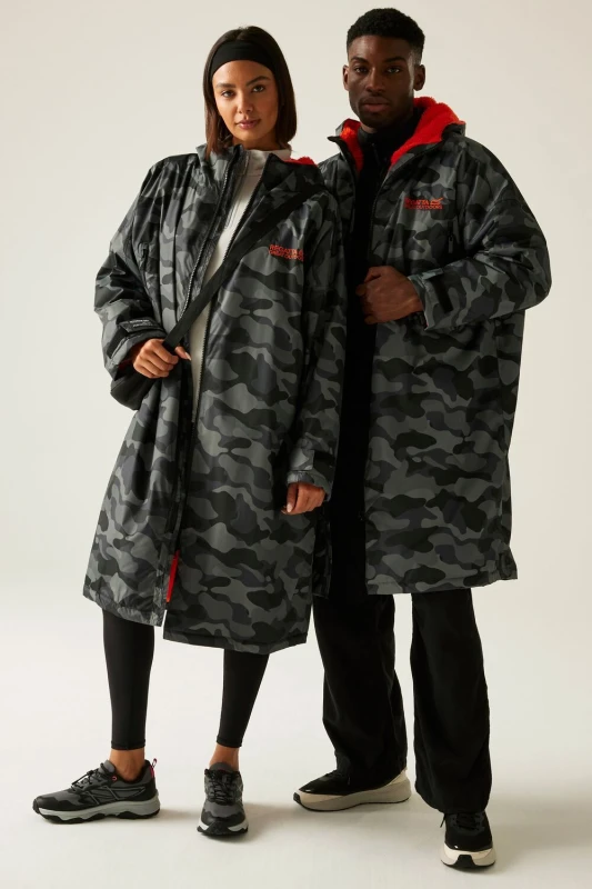 Image of Regatta Mens Adult Waterproof Fleece Lined Robe Jacket L - Chest 41-42' (104-106.5cm) Grey Black Camo RUW007-1C3-L