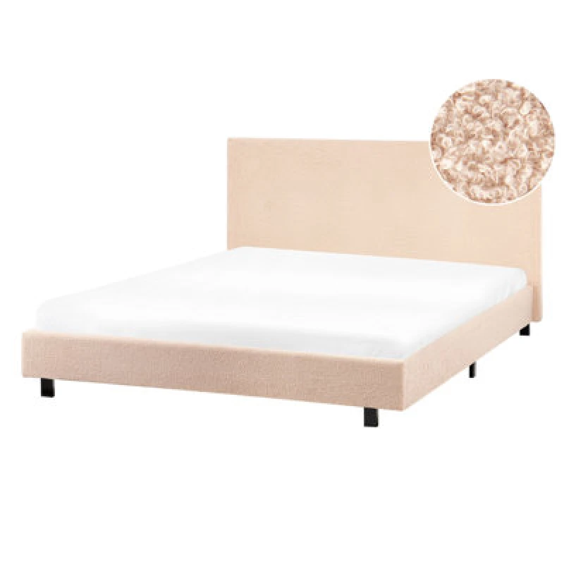 Image of Beliani Bed Boucle Albi 140 X 200 Cm (Eu Double) Beige
