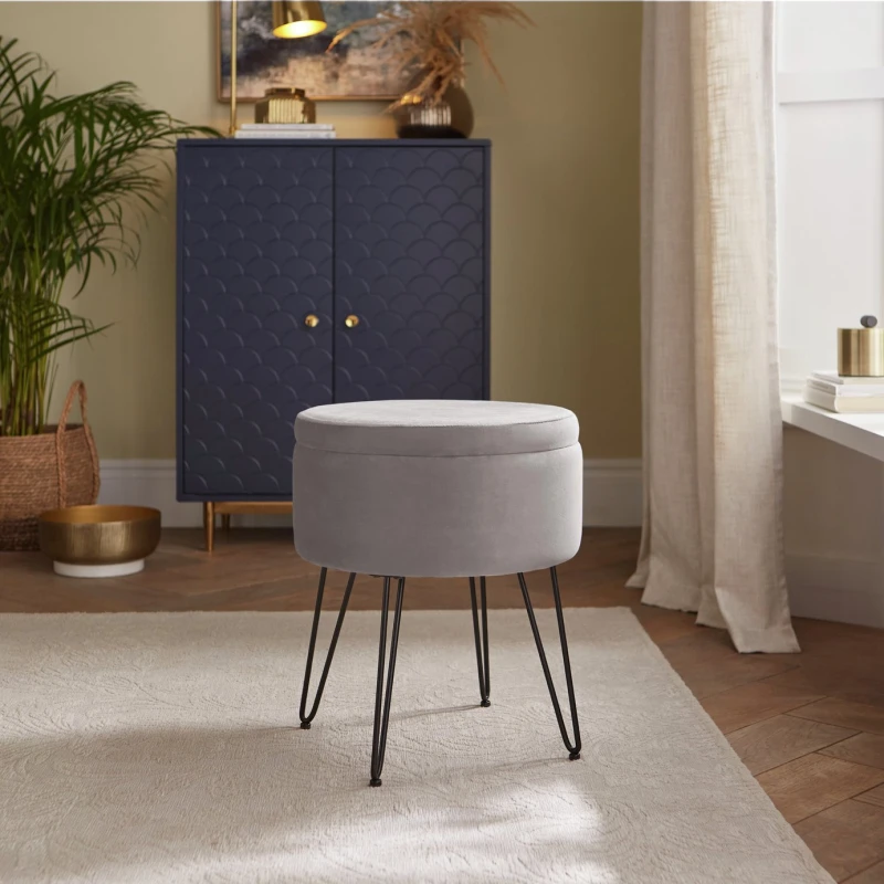 Image of GFW Avery Velvet Storage Stool in Grey Grey Unisex