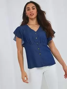 image of Joe Browns Flirty And Feminine Denim Look Blouse -blue, Blue, Size 10, Women