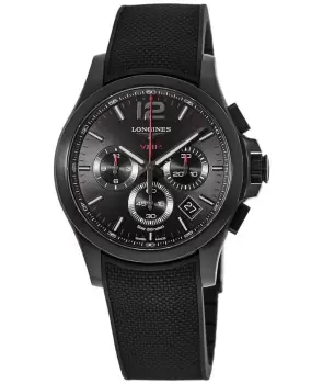 Longines Conquest V.H.P. Black Chronograph Dial Rubber Strap Mens Watch L3.717.2.56.9 L3.717.2.56.9