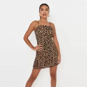 image of Missguided Tie Back Aline Dress Leopard - Neutral