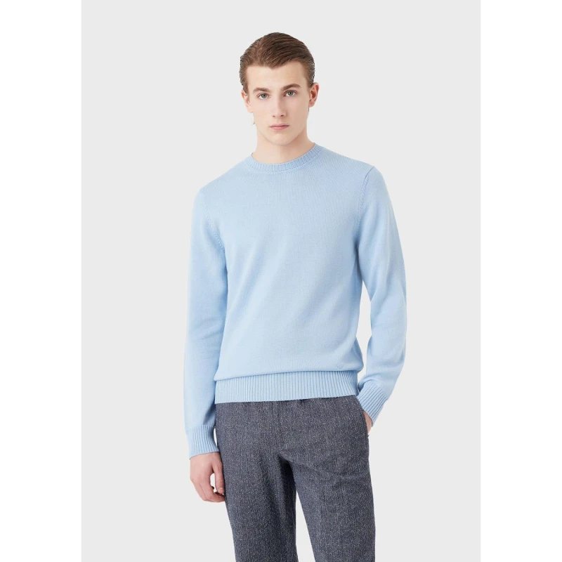 Image of Emporio Armani Virgin Wool Regular Fit Jumper Blue male S