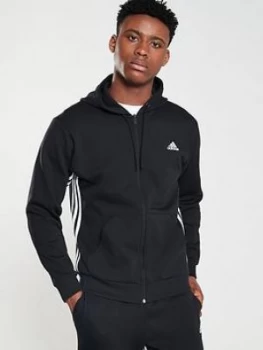 Image of adidas Side 3 Stripe Full Zip Hoodie - Black, Size 2XL, Men