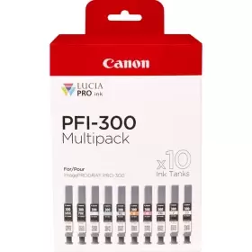Image of Canon PFI-300 (MBK/PBK/C/M/Y/PC/PM/G/R/CO) Black & Colour Ink Cartridge 10 Pack (Original)