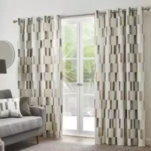 image of Fusion Oakland Contemporary Print 100% Cotton Eyelet Lined Curtains, Natural, 46 x 54 Inch