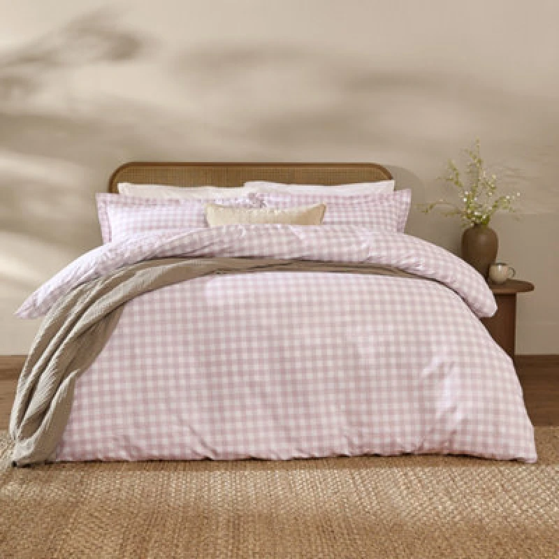 Image of Yard Barton Gingham Check Duvet Cover Set, Sugared Almond, Single