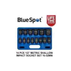 image of BlueSpot 14pc 1/2 DR Metric Shallow Impact Sockets Set 10mm - 32mm 01585