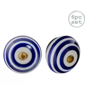 Image of Nicola Spring Round Ceramic Cabinet Knobs - Navy Stripe - Pack of 6
