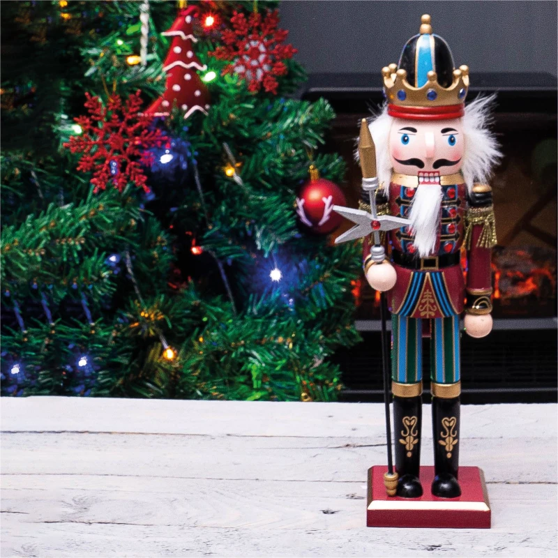 Image of St Helens 30cm Wooden Traditional Christmas Nutcracker Decoration with Staff ELV-027147