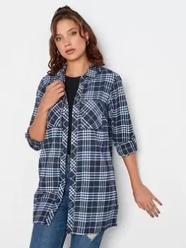 Long Tall Sally Navy Check Boyfriend Shirt, Navy, Size 18, Women