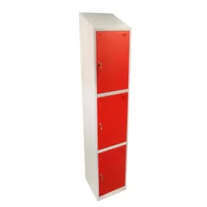 Three Tier Hero Metal Locker, Red Doors, 1950 x 300 x 450