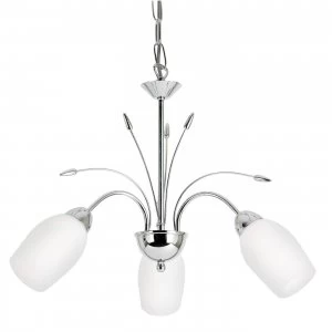 Image of 3 Light Multi Arm Ceiling Pendant Chrome, White Glass, E14