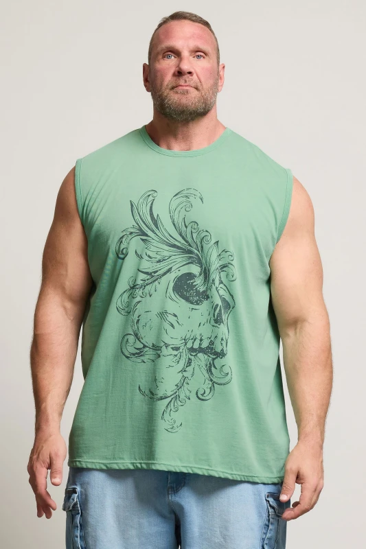 Image of BadRhino BadRhino Men Acid Wash Skull Print Vest in Light Green Size: 3X-Large Light Green XXXL Male 5063111992096