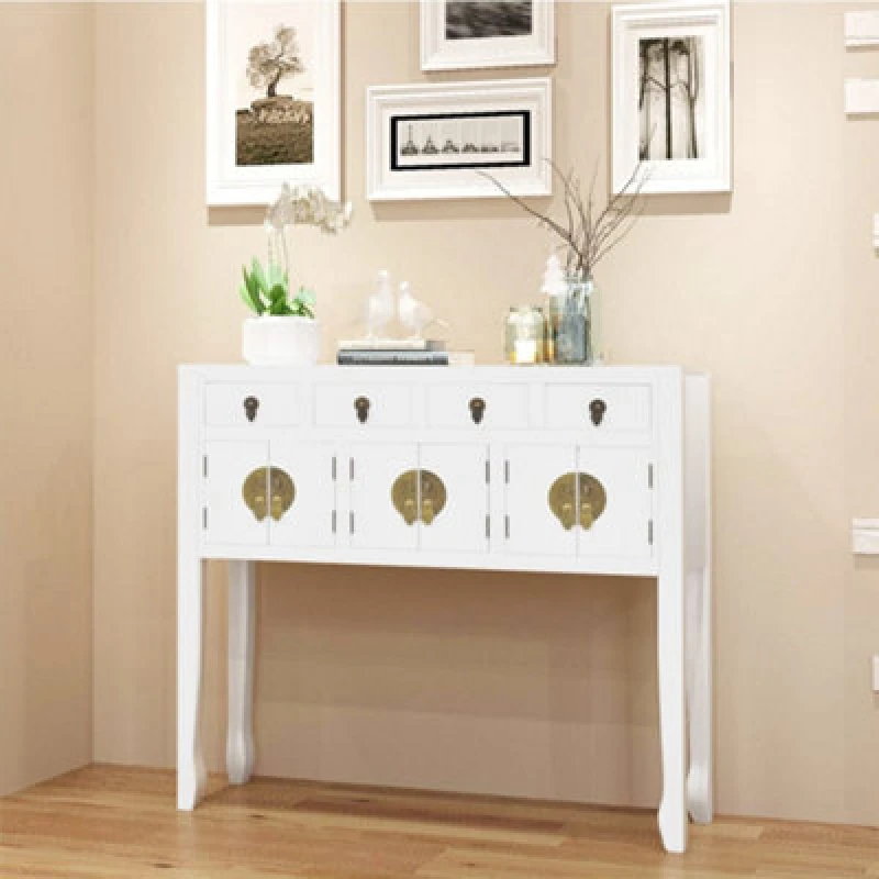 Image of vidaXL Solid Wood Sideboard Chinese Style White Cupboard Console Side Cabinet