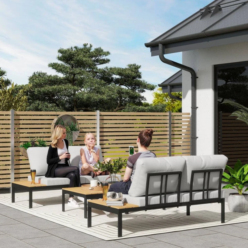 Image of Outsunny 4 Seater Garden Corner Sofa Set with Removable Thick Cushions Grey 84G-695V70GY