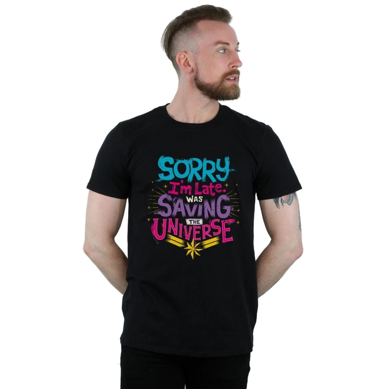 Image of Marvel Marvel Men Captain Saving The Universe T-Shirt in Black Size: Small Black S Male 5059114206964
