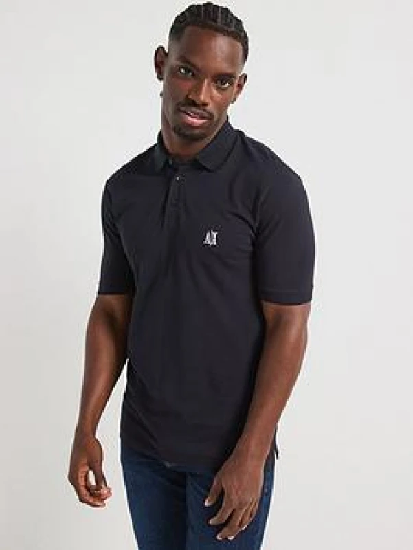 Image of Armani Exchange Embroidered Logo Polo Shirt Deep Navy M