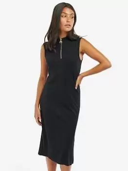 Image of Barbour International Kasuki Ribbed Jersey Zip Neck Dress - Black, Size 12, Women
