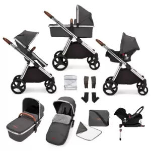 Image of ickle bubba Eclipse Travel System with Galaxy Car Seat and Isofix Base - Chrome / Graphite Grey / Tan
