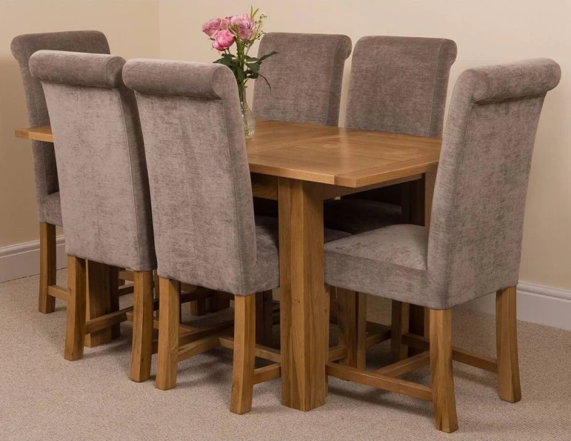 Image of Thats Furniture Hampton 120-160cm Oak Extending Dining Table & 6 Washington Fabric Chairs in Grey Grey Unisex