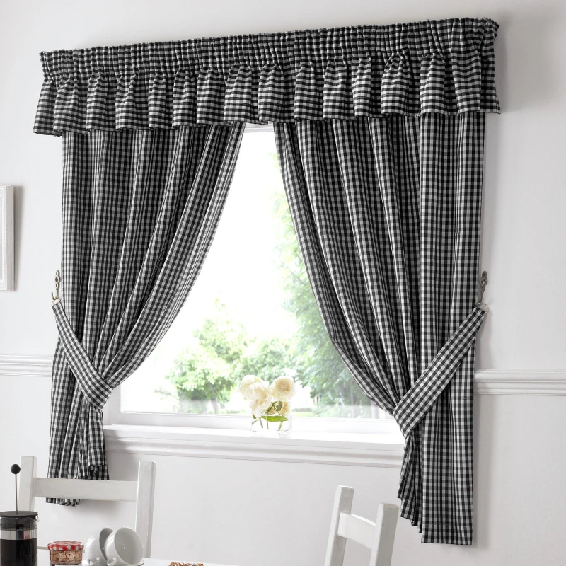 Image of ALAN SYMONDS Gingham Kitchen Curtains Black 46 x 54' 12399331