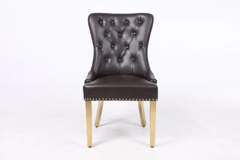 Image of Modernique Modernique Set of 2 Luna Leather Aire Dining Chairs with Knocker, Stud and Golden Legs in Brown Brown One Size Unisex 5061017321491