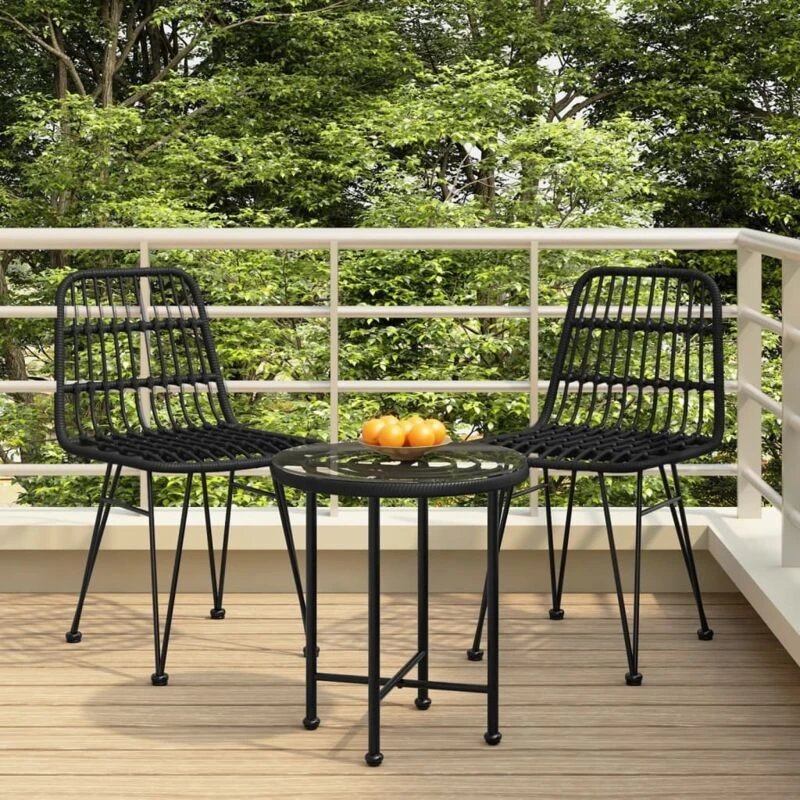 Image of vidaXL 3 Piece Garden Dining Set Black Poly Rattan, Black 3157832