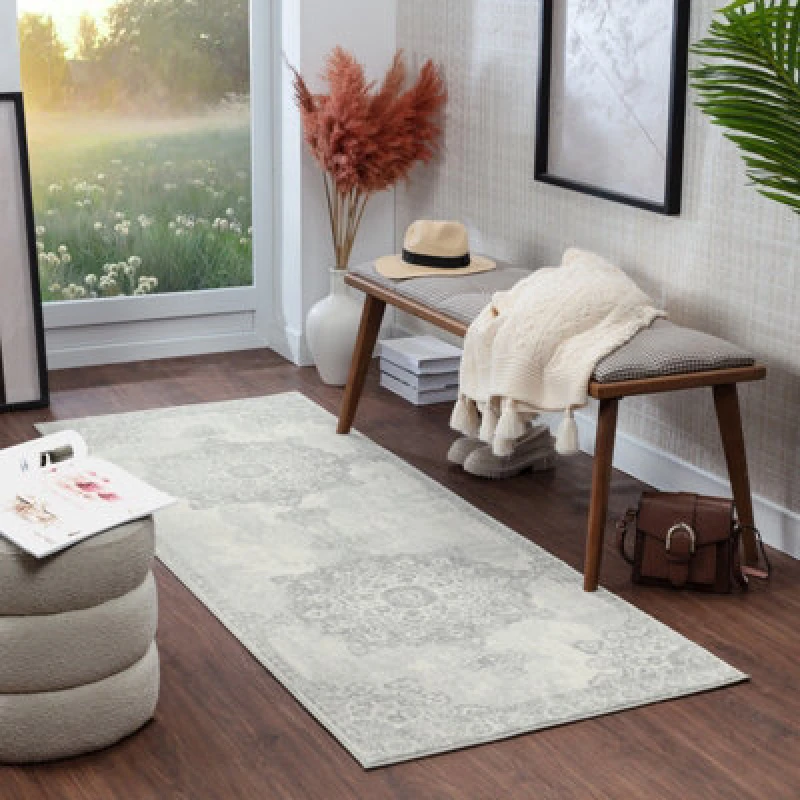 Image of Livabliss Vintage Oriental Boho Cream Lola Runner Rug 80 X 220 Cm - Easy Care, Non Shedding, Ideal For Hallway Or Beside The Bed