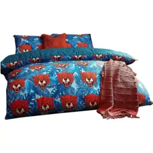 Image of Untamed Cheetah Duvet Cover Set (Superking) (Blue) - Furn