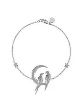 image of Sara Miller Silver Plated Crescent Moon Love Birds Bracelet