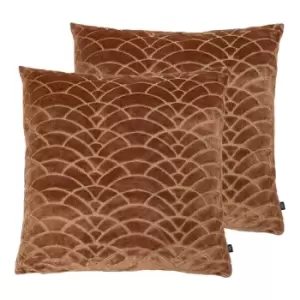 image of Ashley Wilde Dinaric Polyester Filled Cushions Twin Pack Viscose Terracotta/Sunset