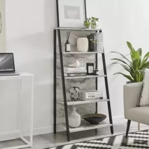 Image of Furniturebox Addison Ladder Shelves Black Metal and White Marble Effect Modern Chich Industrial Melamine Living Room Bedroom Office