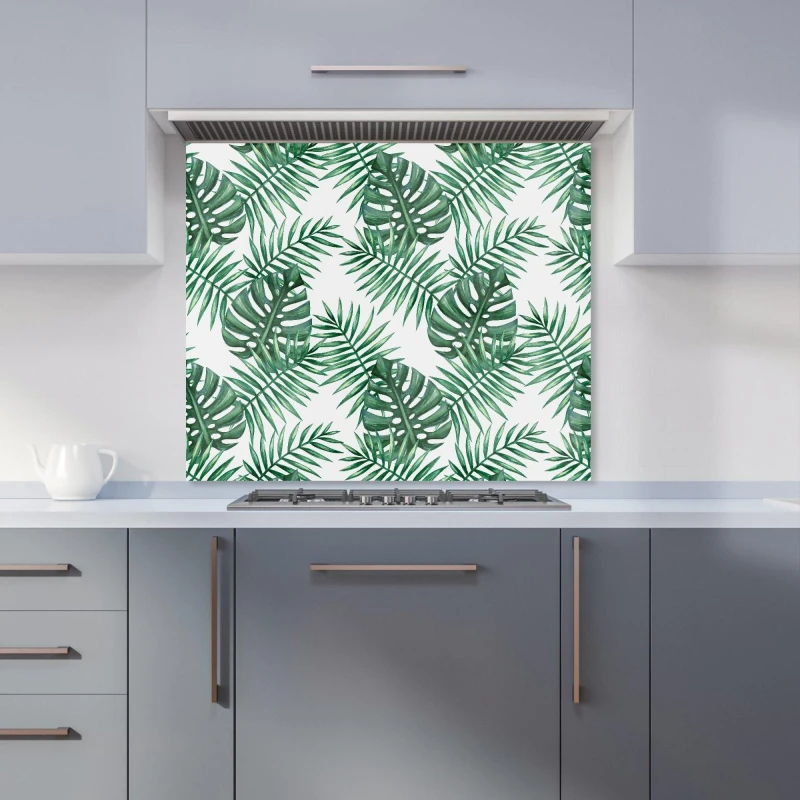 Image of Warren Reed - Designer Watercolour Tropical Leaves Kitchen Splashback in Green Size: 900mm x 650mm Green Unisex 900mm x 650mm