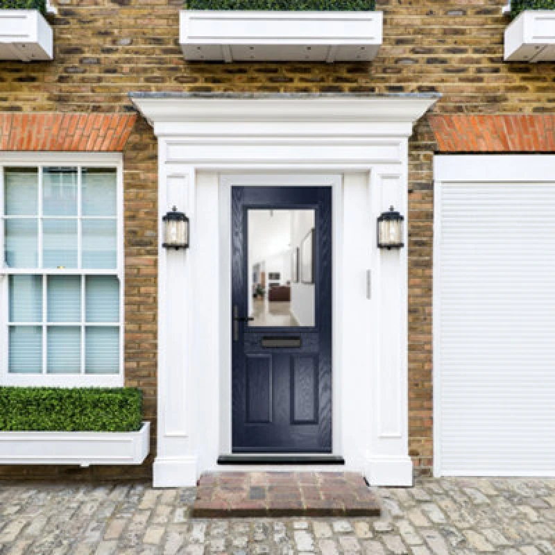 Image of Lacerta Composite Door Lytham Blue 920mm X 2090mm Open In Right Hand Clear Glass 10 Year Guarantee - Free Delivery & Smart Lock