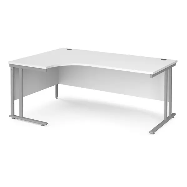 image of Maestro 25 Left Hand Ergonomic Desk with Silver Frame and White Top - 1800mm