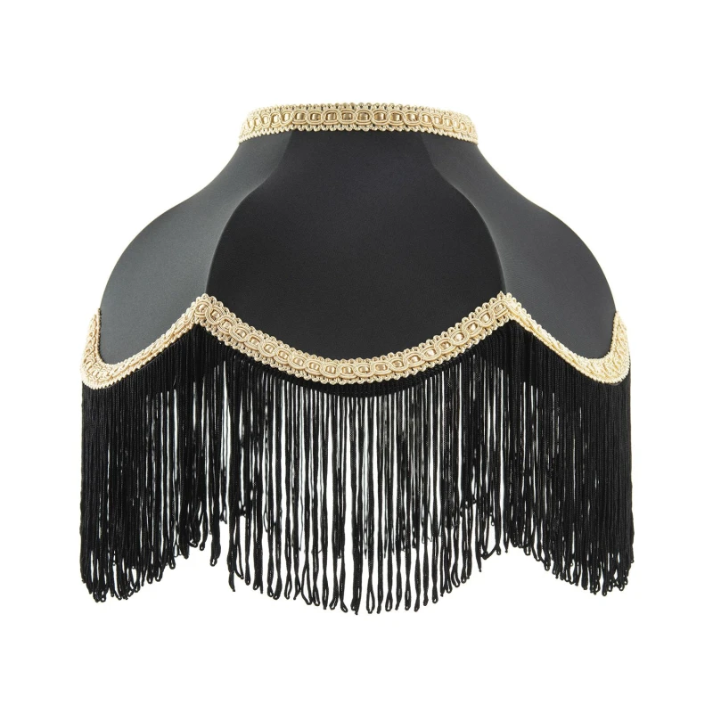 Image of Happy Homewares Victorian Designed Empire Lampshade in Black Faux Silk with Gold Trims Size: 12" Black Unisex 12"