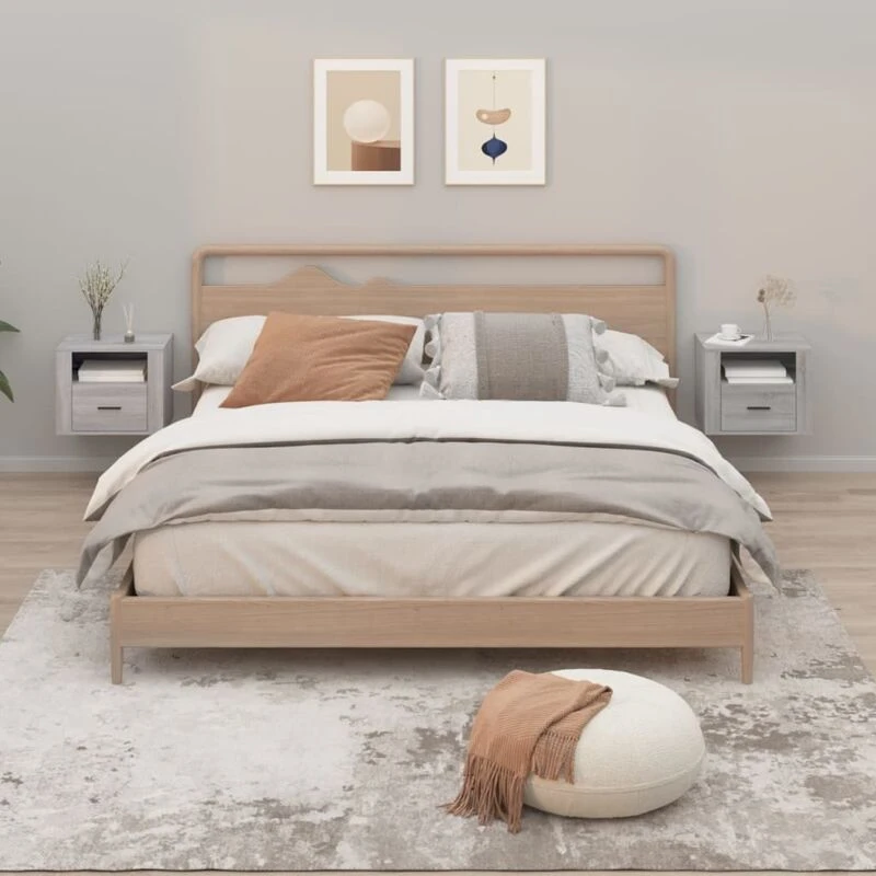 Image of Vidaxl Wall-mounted Bedside Cabinets 2 Pcs Grey Sonoma 50X36X40 Cm, Grey 816893