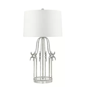Image of Table Lamp Cream Shade Distressed Silver LED E27 100W Single Bulb