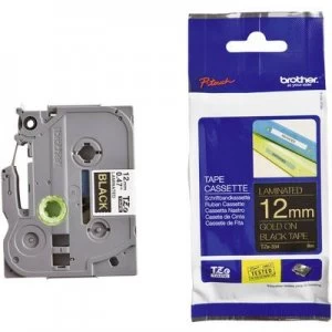 Image of Brother P-touch TZe-334 Gold On Black Label Tape 12mm x 8m