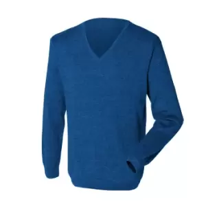 image of Henbury Mens 12 Gauge Fine Knit V-Neck Jumper / Sweatshirt (XS) (Royal)