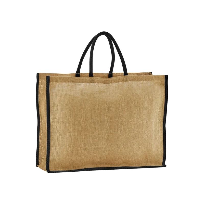 Image of Westford Mill Womens Contrast Starched Jute Tote Bag in Black Female One Size