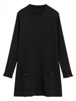 Image of Mango Girls Ribbed Knitted Dress - Black, Size 11-12 Years, Women