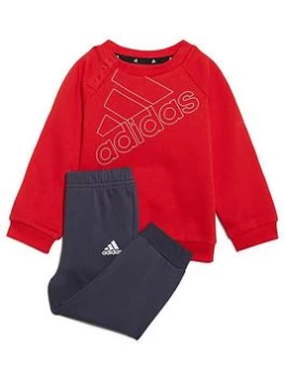 Image of Boys, adidas Infant Big Logo Crew & Pant Set, Red/Navy, Size 2-3 Years