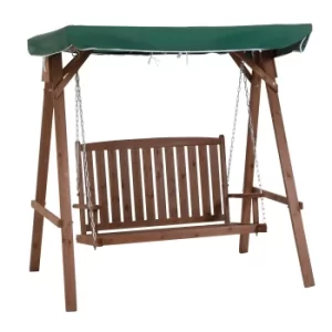 image of Outsunny Fir Wood 2-Seater Outdoor Garden Swing Chair w/ Canopy Green