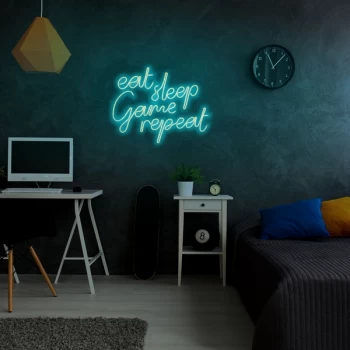 image of eat sleep game repeat - Blue Blue Wall Lamp